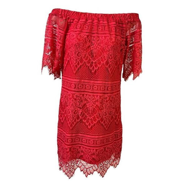 I.N. San Francisco Womens Shift Dress Red Mini Off Shoulder Strapless Crochet M - Picture 1 of 10